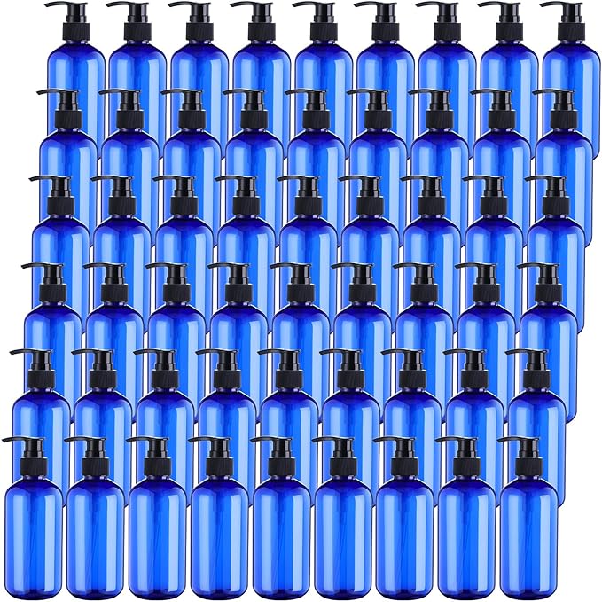 48 Pcs Pump Bottle Lotion Dispenser Refillable Shampoo Conditioner Hand Soap Dispenser Plastic Empty 8oz/250ml Clear Reusable Body Wash Container Bulk (Blue, Black)