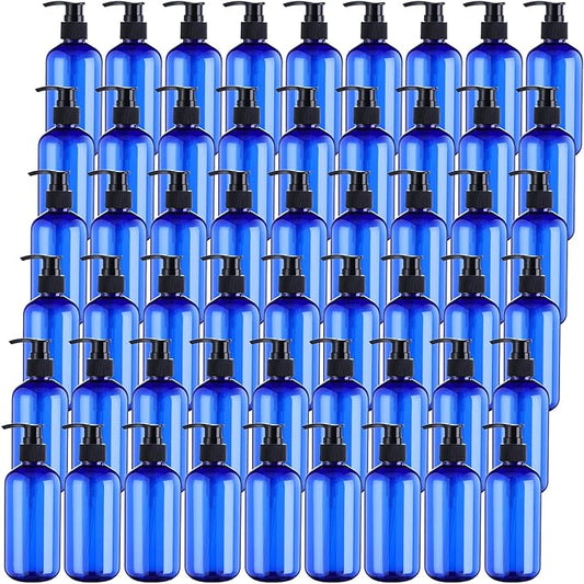 48 Pcs Pump Bottle Lotion Dispenser Refillable Shampoo Conditioner Hand Soap Dispenser Plastic Empty 8oz/250ml Clear Reusable Body Wash Container Bulk (Blue, Black)