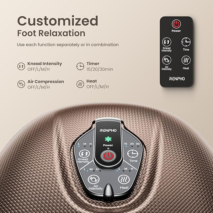 RENPHO Foot Massager Machine with Heat [2026 Upgraded], Shiatsu Foot Massager for Plantar Fasciitis, Birthday Gifts for Women Mom Men Dad, Wireless Control, 2026 New Upgraded, Up to US 12