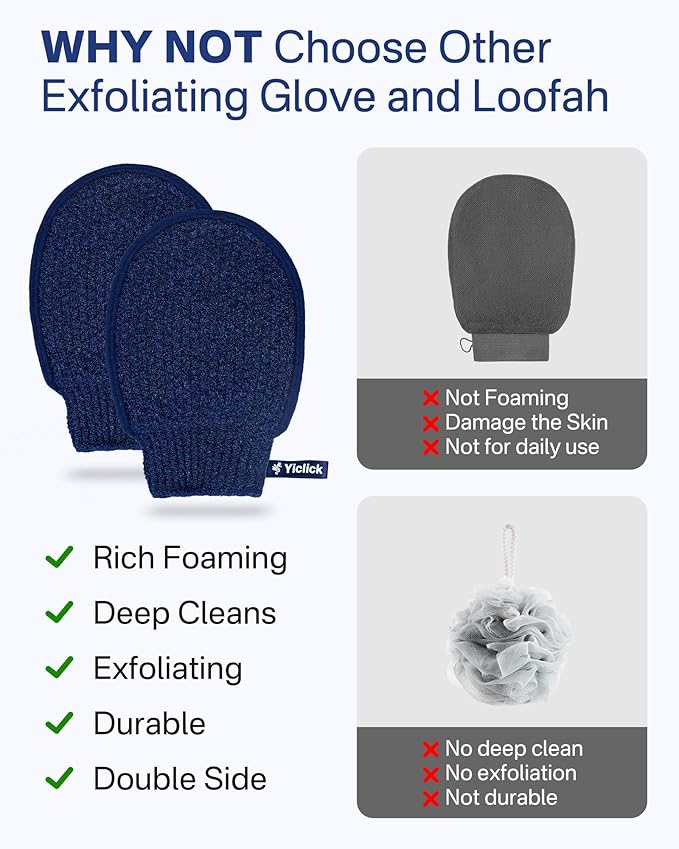 Yiclick Heavy Exfoliating Gloves Mitts, Exfoliating Body Scrubber Exfoliator For Shower Bath, Korean Body Scrub Mitts for Dead Skin Remover, Loofah Luffa Sponge Wash Cloth For Men Women