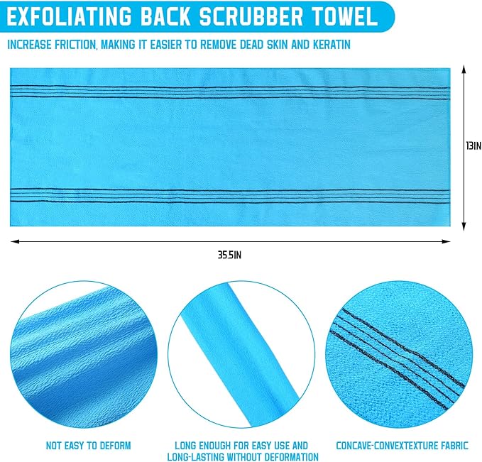 Tatuo 4 Pieces Korean Exfoliating Washcloth Body Back Scrubber Japanese Italy Exfoliating Cloth 35.5 Inch Long Bath Towel Washcloth Dead Skin Remover for Men Women(Multicolored)
