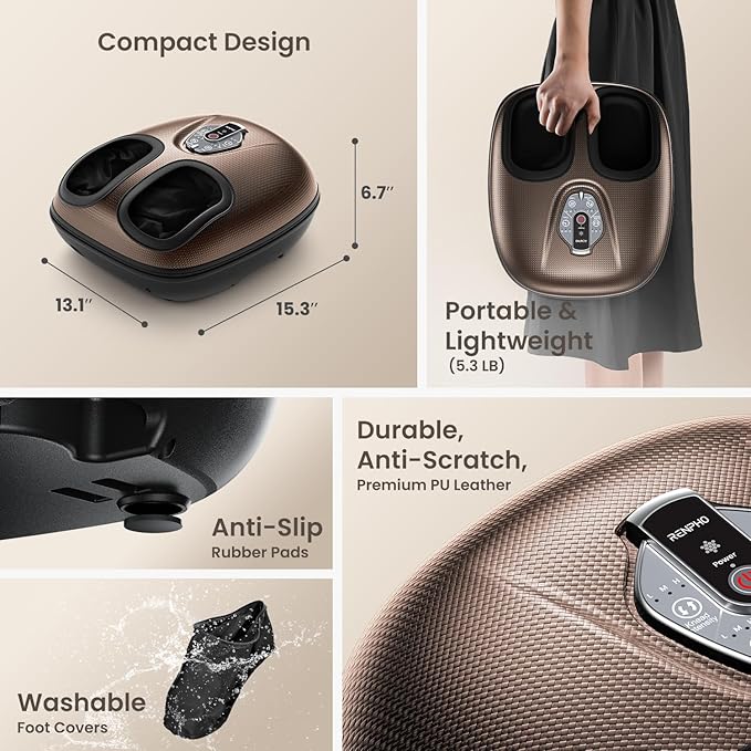 RENPHO Foot Massager Machine with Heat [2026 Upgraded], Shiatsu Foot Massager for Plantar Fasciitis, Birthday Gifts for Women Mom Men Dad, Wireless Control, 2026 New Upgraded, Up to US 12