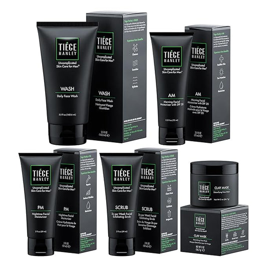 Tiege Hanley 90 Day Large Skin Care Set for Men, Advanced Routine, System Level 2, Daily Face Wash, Facial Scrub, Two Moisturizers, and Eye Cream for Healthy Skin, Men’s Skin Care, 5 Piece Kit