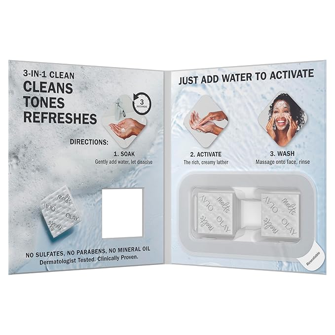 Olay Cleansing Melts + Retinol Face Cleanser, 12ct, Water-Activated Face Wash Cleans, Tones, and Refreshes Skin