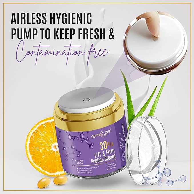 30% Lift & Firm Peptide Cream for Face - Organic Anti Aging Firming Cream for Wrinkles and Fine lines - Hydrating Formula with Matrixyl for Skin Firmness and Barrier Repair - 1.7 Fl Oz /50ML