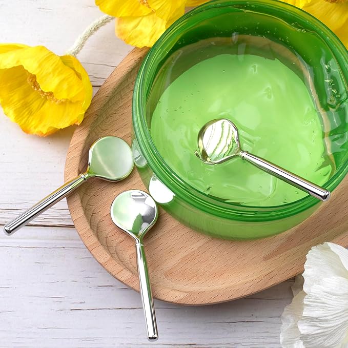 3pcs Mini Metal Makeup Spoon, Reusable Cosmetic Cream Spatulas, Skincare Scoop Applicator Facial Massage Beauty Tools for Mixing and Sampling Face Eye Cream- Silver