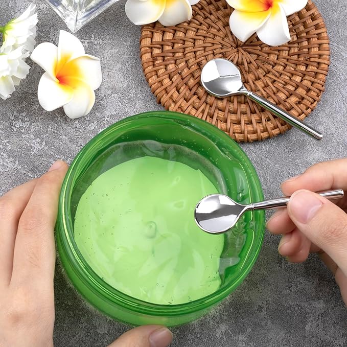 3pcs Mini Metal Makeup Spoon, Reusable Cosmetic Cream Spatulas, Skincare Scoop Applicator Facial Massage Beauty Tools for Mixing and Sampling Face Eye Cream- Silver