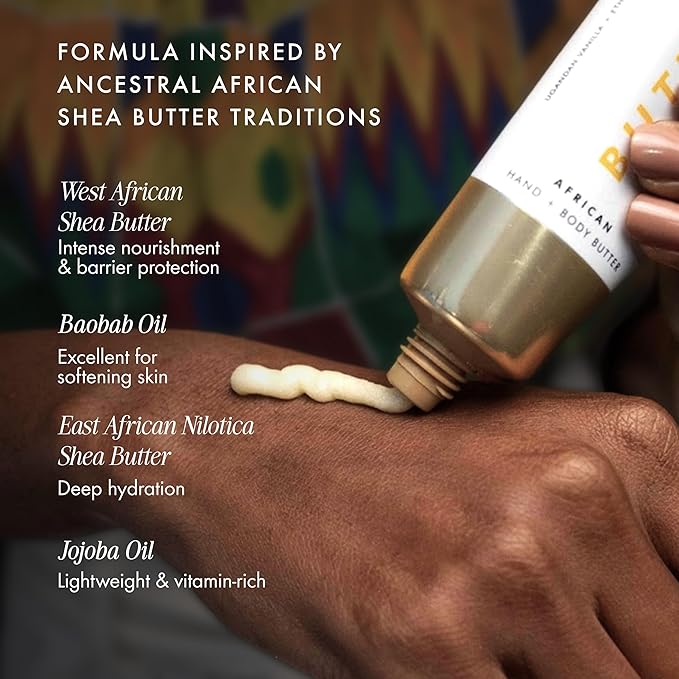 54 Thrones African Beauty Shea Butter, Intensive Dry Skin Support, Moisturizing Body Butter for Women, Moisturizing Body Balm and Cream, Locks in Moisture, Ugandan Vanilla + Ethiopian Honey, 1.7 oz