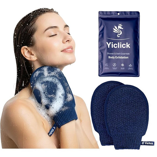 Yiclick Heavy Exfoliating Gloves Mitts, Exfoliating Body Scrubber Exfoliator For Shower Bath, Korean Body Scrub Mitts for Dead Skin Remover, Loofah Luffa Sponge Wash Cloth For Men Women