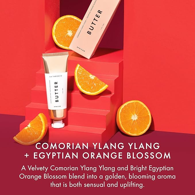 54 Thrones African Beauty Shea Butter, Intensive Dry Skin Support, Moisturizing Body Butter for Women, Body Cream, Locks in Moisture, Comorian Ylang Ylang + Egyptian Orange Blossom, 1.7 oz