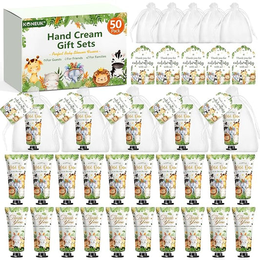 50 Pack Baby Shower Bulk Hand Cream Gifts Sets, Baby Shower Favors and Bridal Shower Favors for Guests with Thank You Card and Organza Gift Bags, Birthday Gifts, Appreciation Gifts for Guests (Animal)