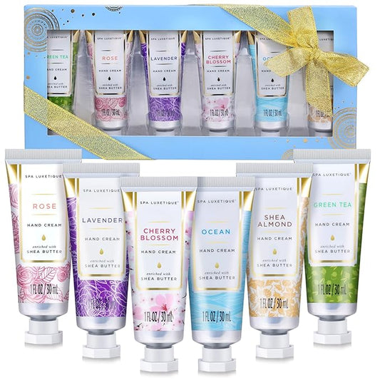 spa luxetique Hand Cream Set Gifts for Women Travel Size Hand Lotion for Dry Cracked Hands, Stocking Stuffers for Women Christmas Gifts Thanksgiving Birthday Sets 6 x 1.0 oz/30ml