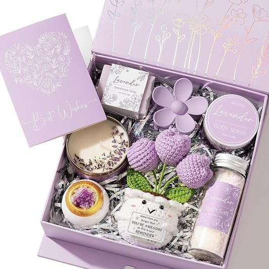 Spa Gifts for Women Bath Gift Set, Lavender Relaxing Spa Gift Baskets Home Bath Set Self Care Kit Care Package Thank You Christmas Birthday Gifts for Women Mom Her Friend Sister Teen Girl Wife Grandma
