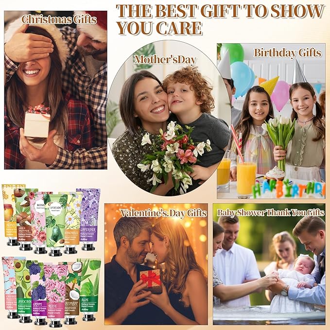 12 Pack Hand Cream for Dry Cracked Hands,Stocking Stuffers for Women,Christmas Gifts for Teengirls, Natural Hand Lotion Travel Size,Mini Lotion Gifts for Teacher