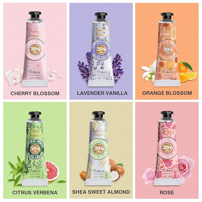 20% Shea Butter Hand Cream Gift Set, Instant Moisturizing Hand Cream for Women Dry Hands with Delicate Tin, Floral-Scented Hand Lotion 6 x 1 OZ