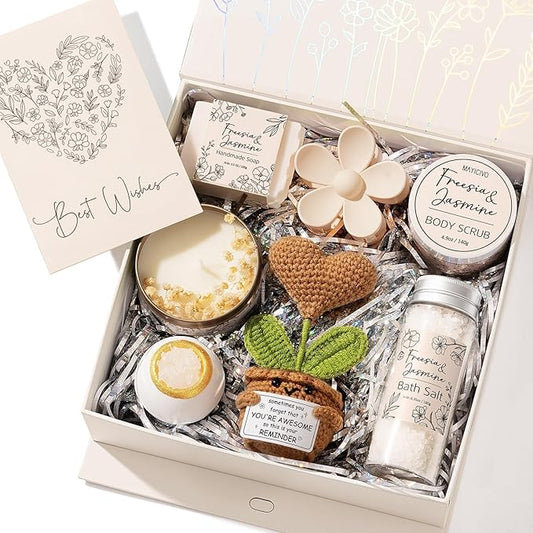 Spa Gifts for Women Bath Gift Set, Freesia & Jasmine Relaxing Spa Gift Basket Home Bath Set Self Care Kit Care Package Thank You Christmas Birthday Gifts for Women Mom Her Friend Sister Teen Girl Wife