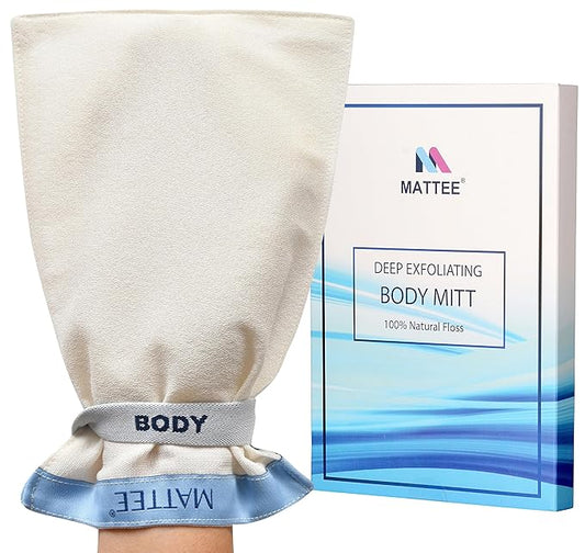 MATTEE - Kessa Glove - Premium Exfoliating Mitt - Self-Tan Remover - Ensures Smooth and Soft Skin, Helps Avoid Keratosis Pilaris, Ingrown Hair and Cellulite - Natural - Roughness: Medium