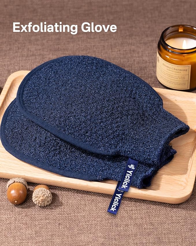Yiclick Heavy Exfoliating Gloves Mitts, Exfoliating Body Scrubber Exfoliator For Shower Bath, Korean Body Scrub Mitts for Dead Skin Remover, Loofah Luffa Sponge Wash Cloth For Men Women