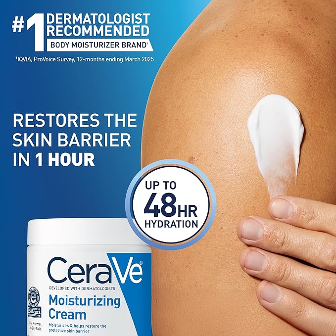 CeraVe Moisturizing Cream, Body and Face Moisturizer for Dry Skin, Body Cream with Hyaluronic Acid and Ceramides, Daily Moisturizer, Oil-Free, Fragrance Free, Non-Comedogenic, 19 Ounce